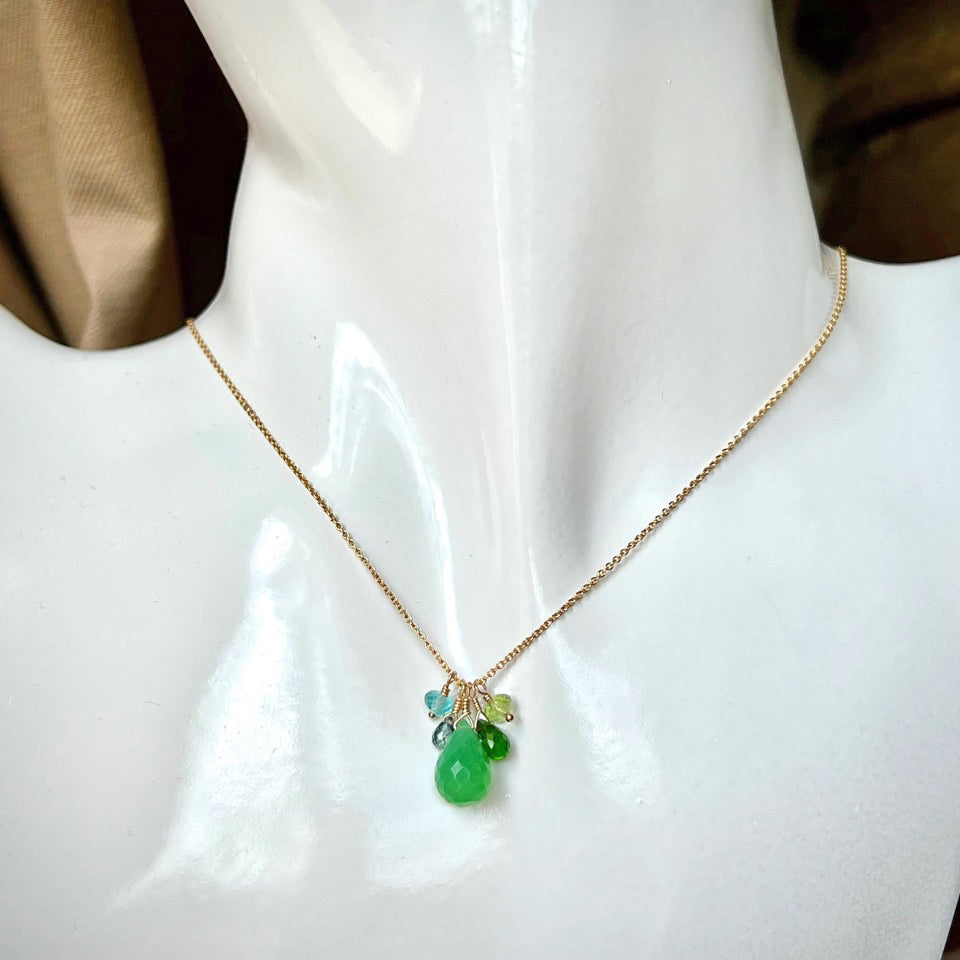 Chrysoprase Multi-Gemstone Cluster Necklace - Gold Fill