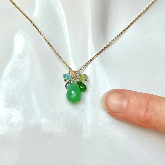 Chrysoprase Multi-Gemstone Cluster Necklace - Gold Fill