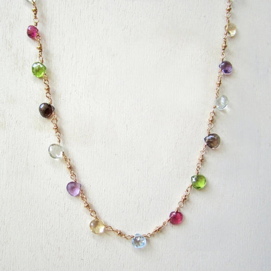 Multi-Gemstone Briolette Necklace - Gold Fill