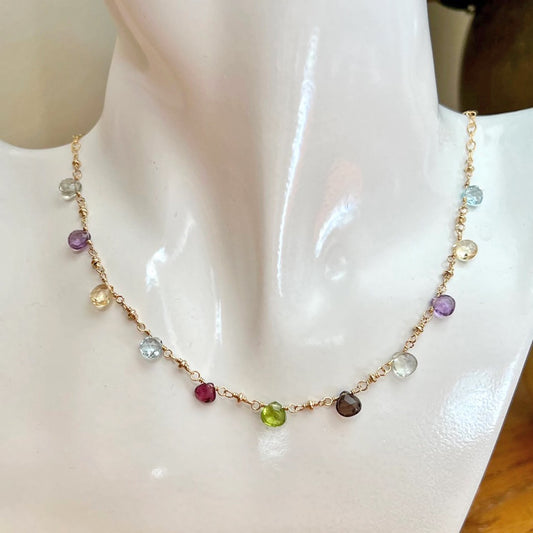 Multi-Gemstone Briolette Necklace - Gold Fill