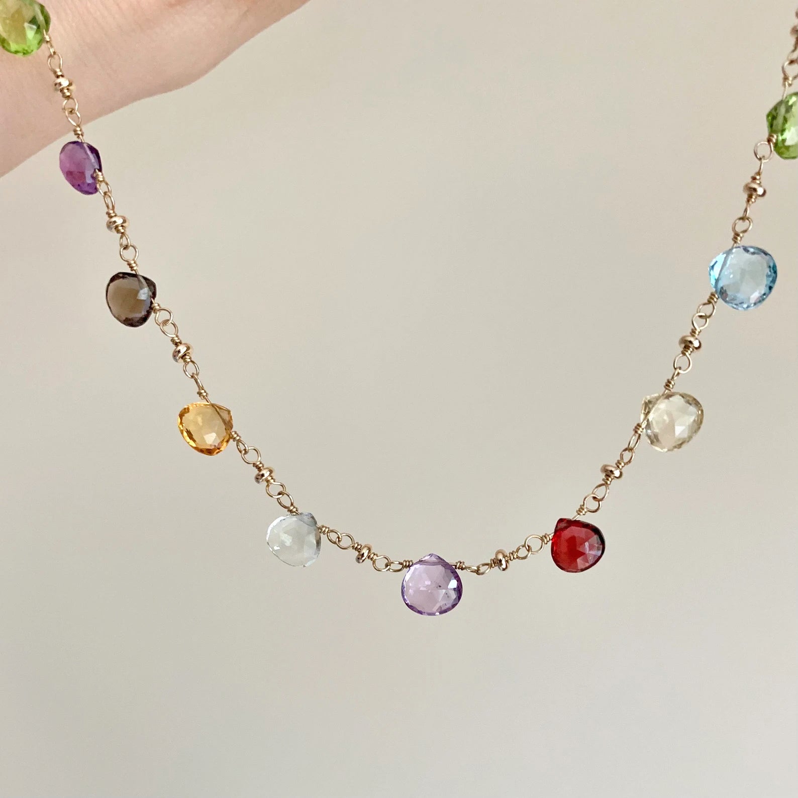 Multi-Gemstone Briolette Necklace - Gold Fill