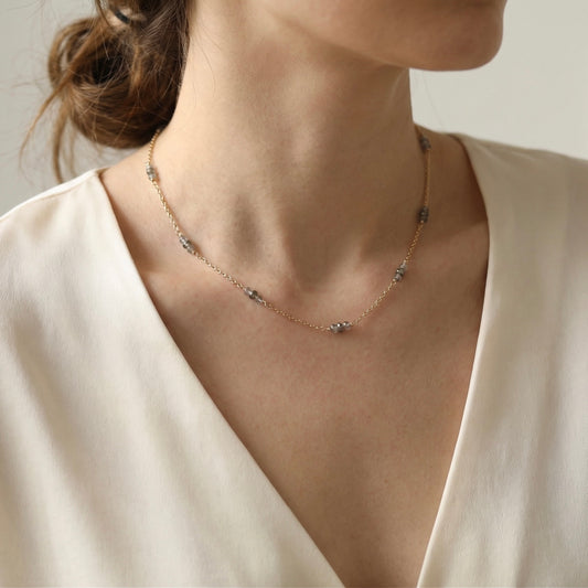 Labradorite + Pyrite Gemstone Station Necklace - Gold Filled