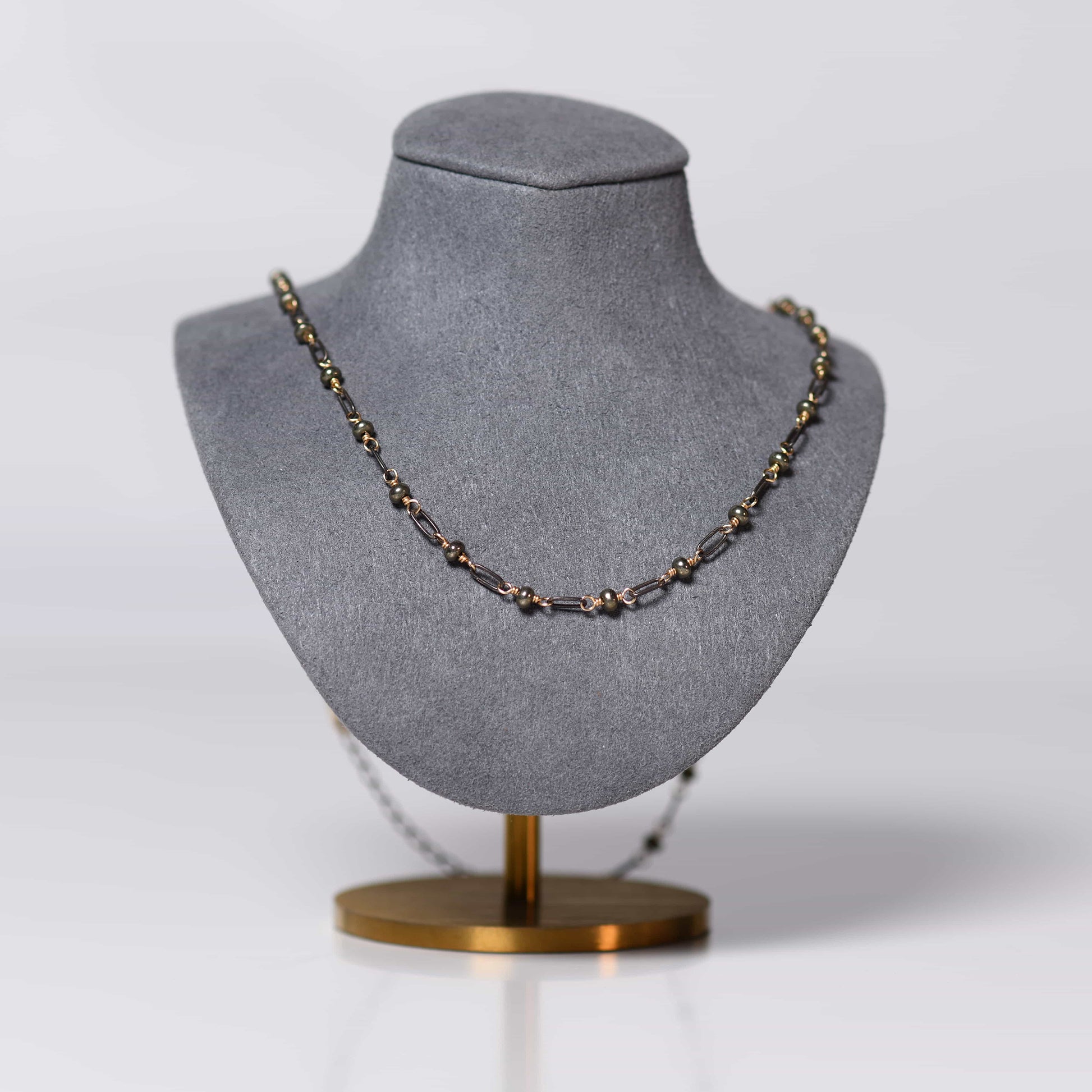 Hematite Beads Open Links Necklace - Oxidized Sterling Silver + Gold Filled