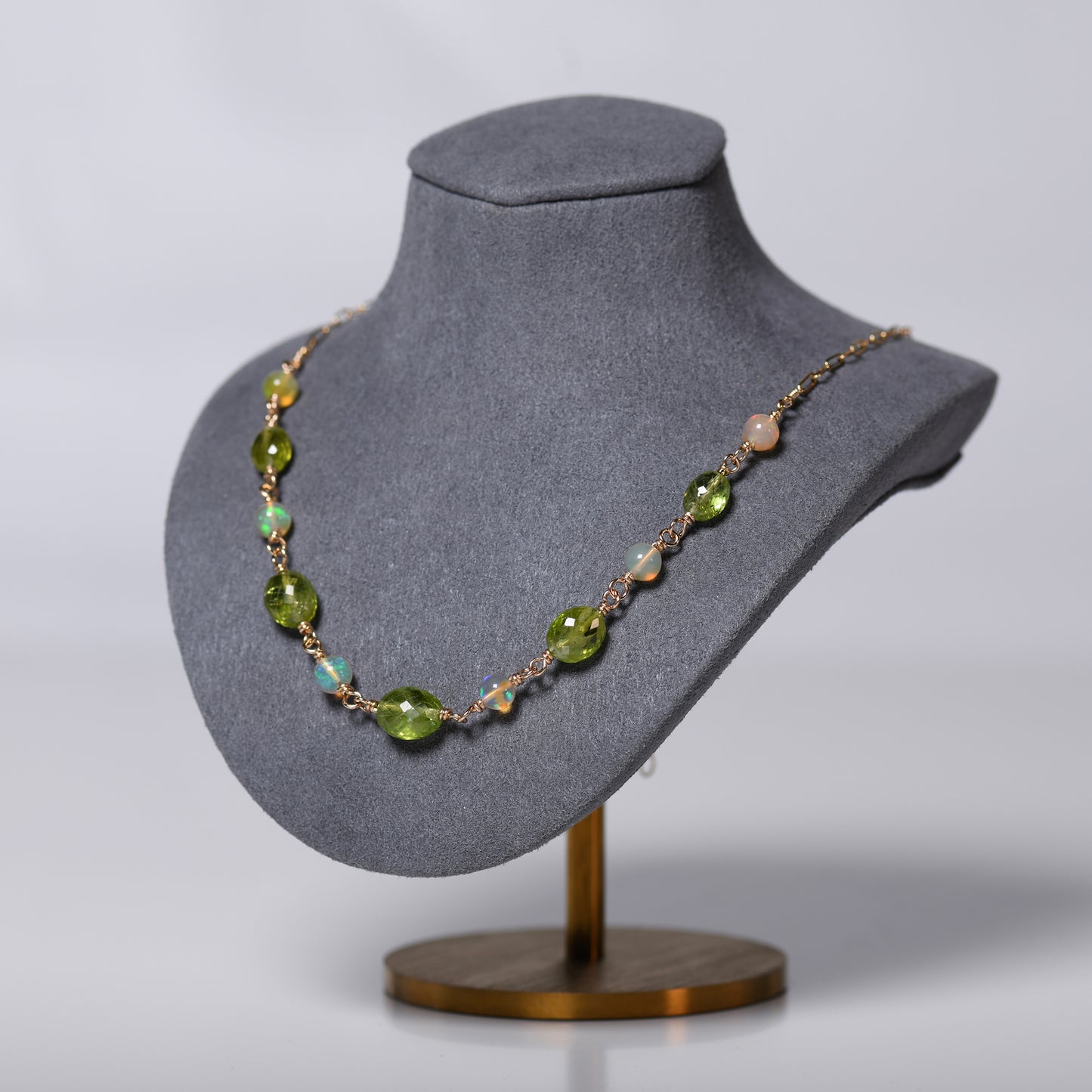 Peridot + Welo Opal Gemstone Station Necklace - Gold Filled