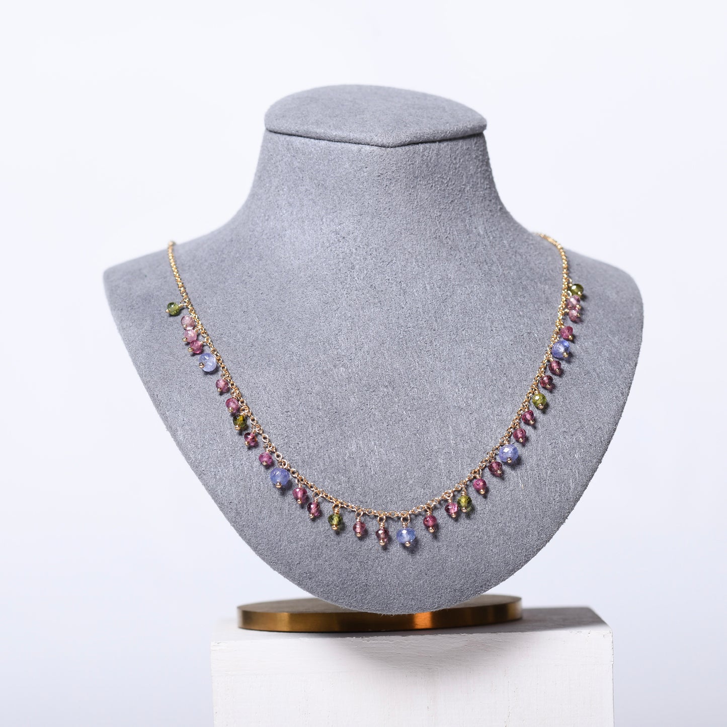 Tanzanite with Pink + Green Tourmaline Gemstone Confetti Necklace - Gold Filled