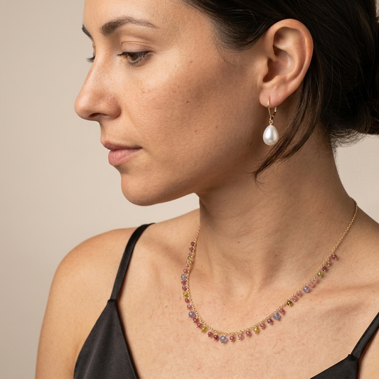 Tanzanite with Pink + Green Tourmaline Gemstone Confetti Necklace - Gold Filled