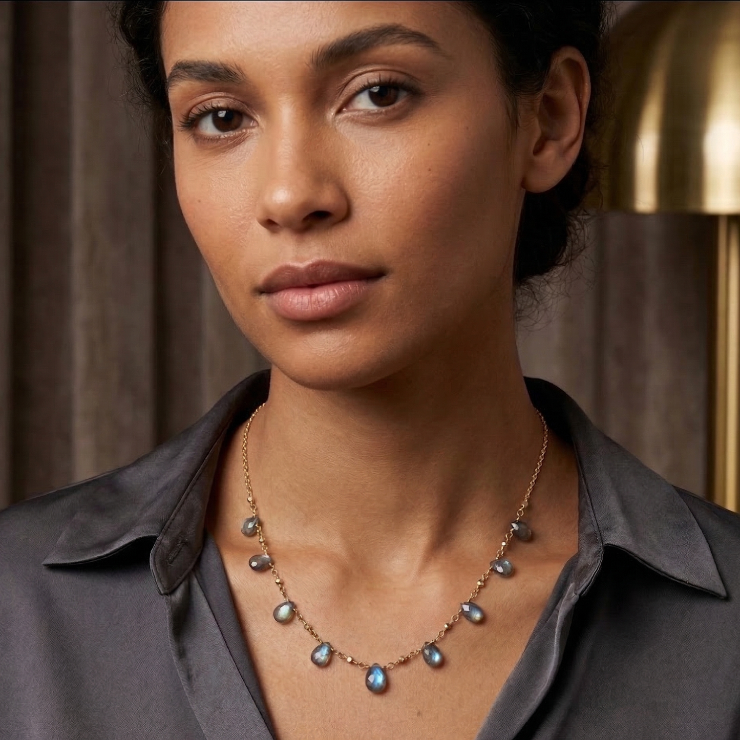 Labradorite + Hematite Multi Drops Gemstone Necklace - Gold Filled