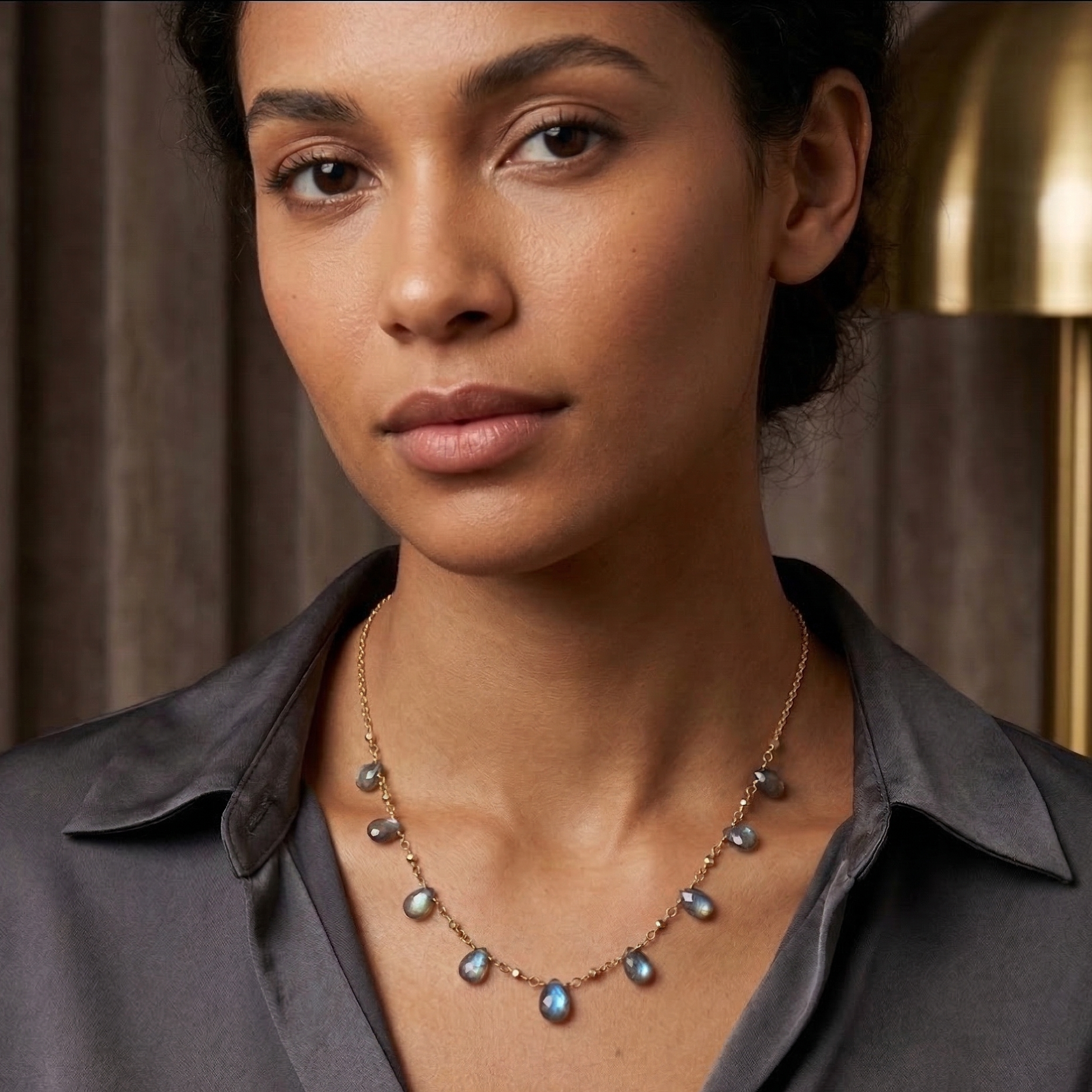Labradorite + Hematite Multi Drops Gemstone Necklace - Gold Filled