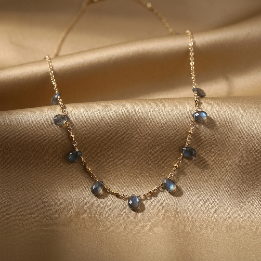 Labradorite + Hematite Multi Drops Gemstone Necklace - Gold Filled