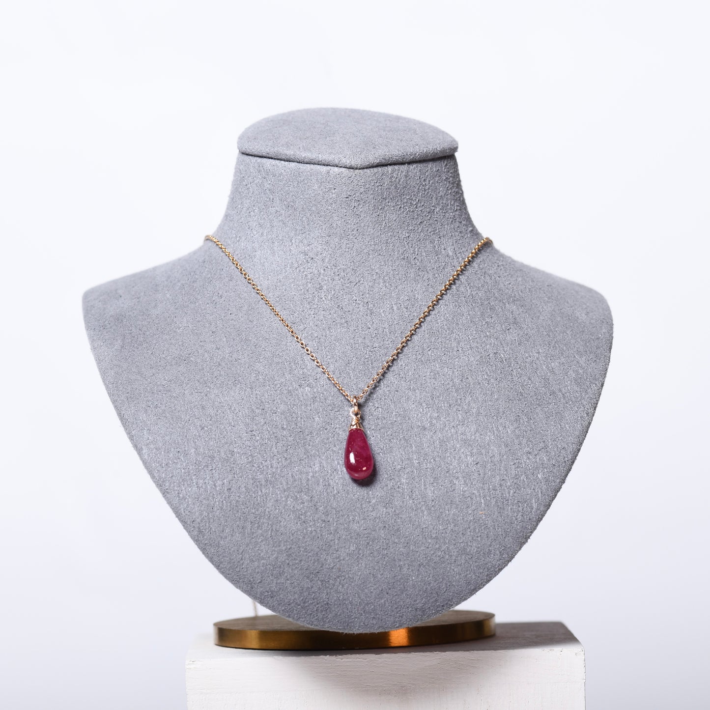 Petite Ruby Gemstone Pendant Necklace - Gold Filled
