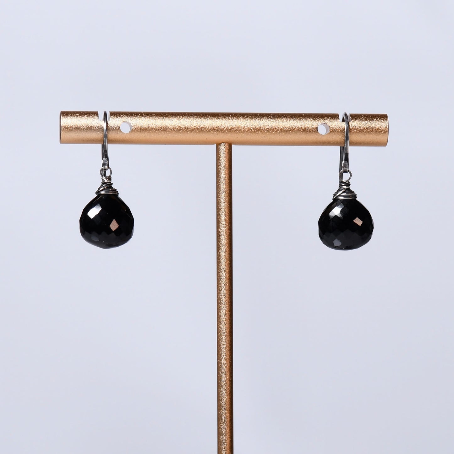 Black Spinel Heart Shaped Drop Earrings - Oxidized Sterling Silver 