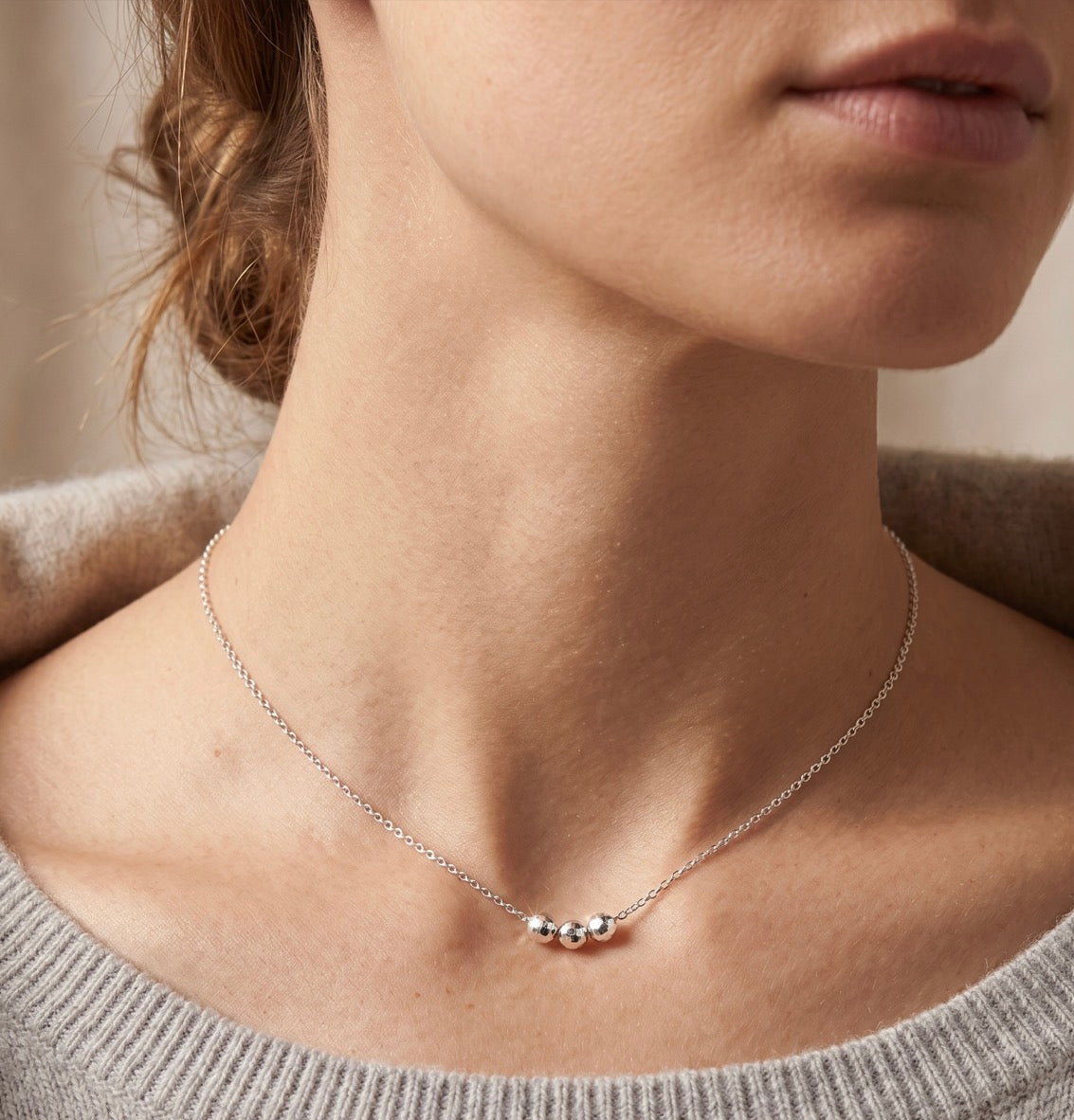 Sterling Silver Disco Ball 3-Bead Necklace