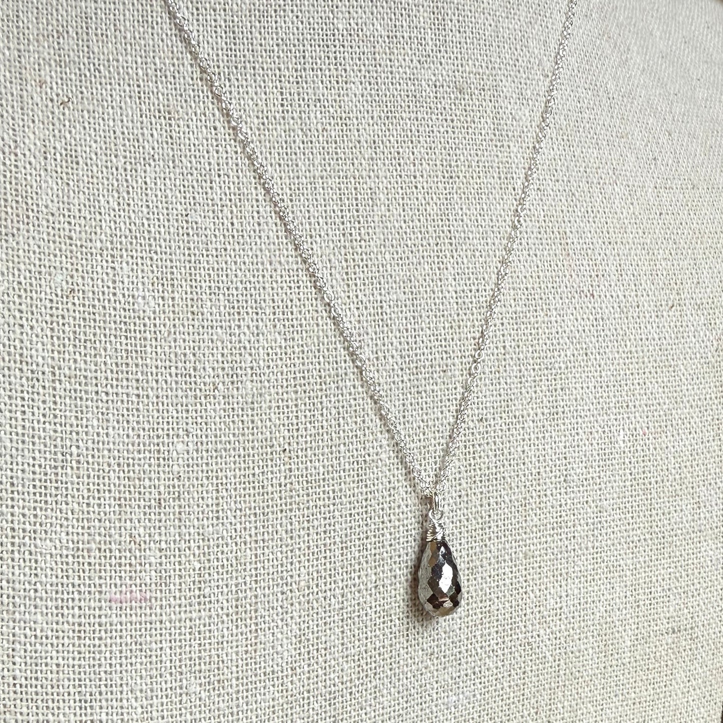 Sterling Silver Wrapped Pyrite Pendant Necklace