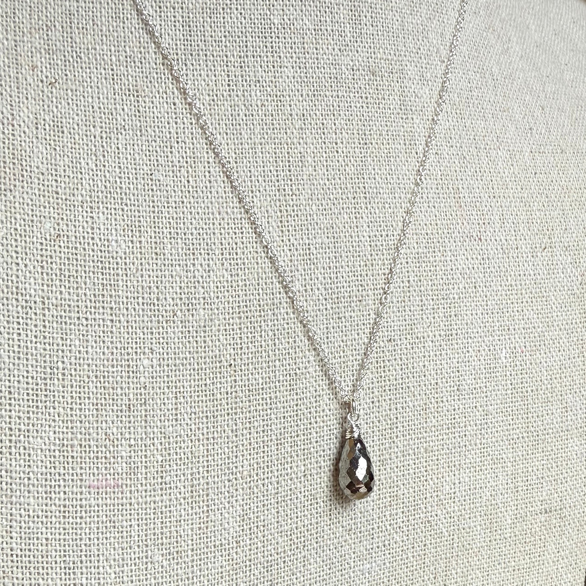 Sterling Silver Wrapped Pyrite Pendant Necklace