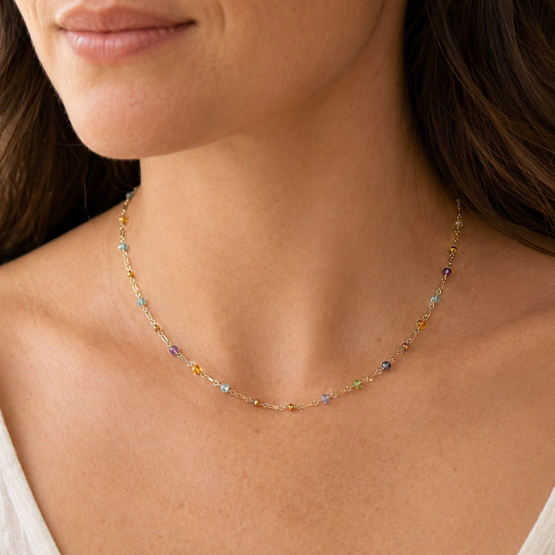 Mixed Gemstone Confetti Necklace – Gold Filled