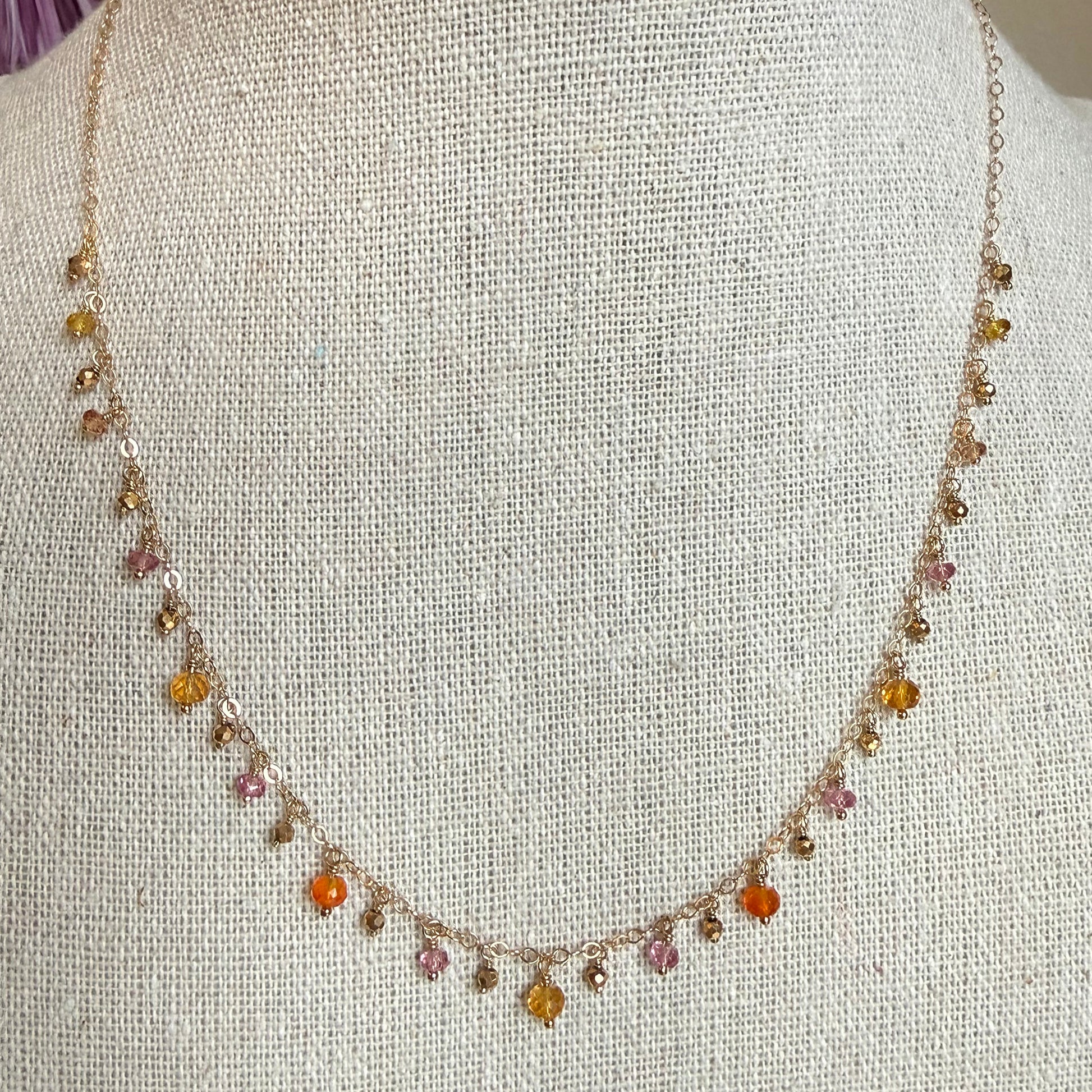 Pink Tourmaline, Carnelian, Citrine + Hematite Fringe Necklace – Gold Filled