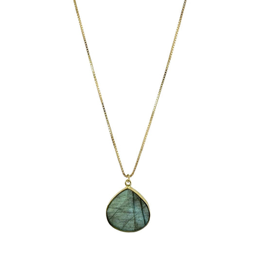 Labradorite Slice Pendant Necklace - Gold Vermeil