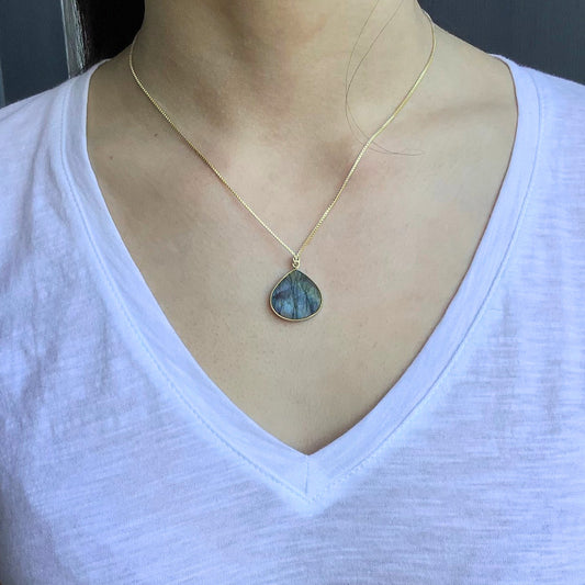 Labradorite Slice Pendant Necklace - Gold Vermeil