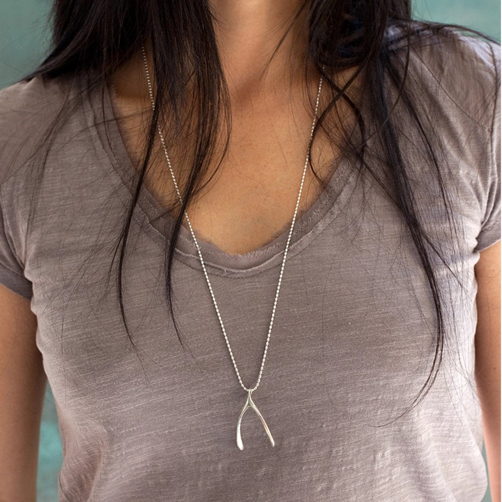 Large Wishbone Necklace - Sterling Silver