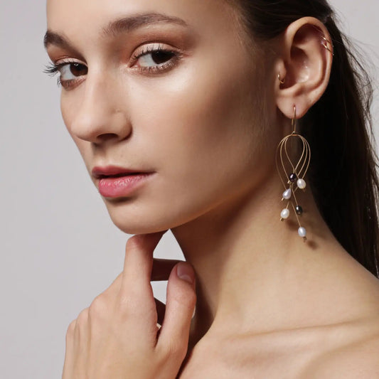 3-D Woven Cable 'Lattice Hook' Earrings – Pearl with Gold/Gold