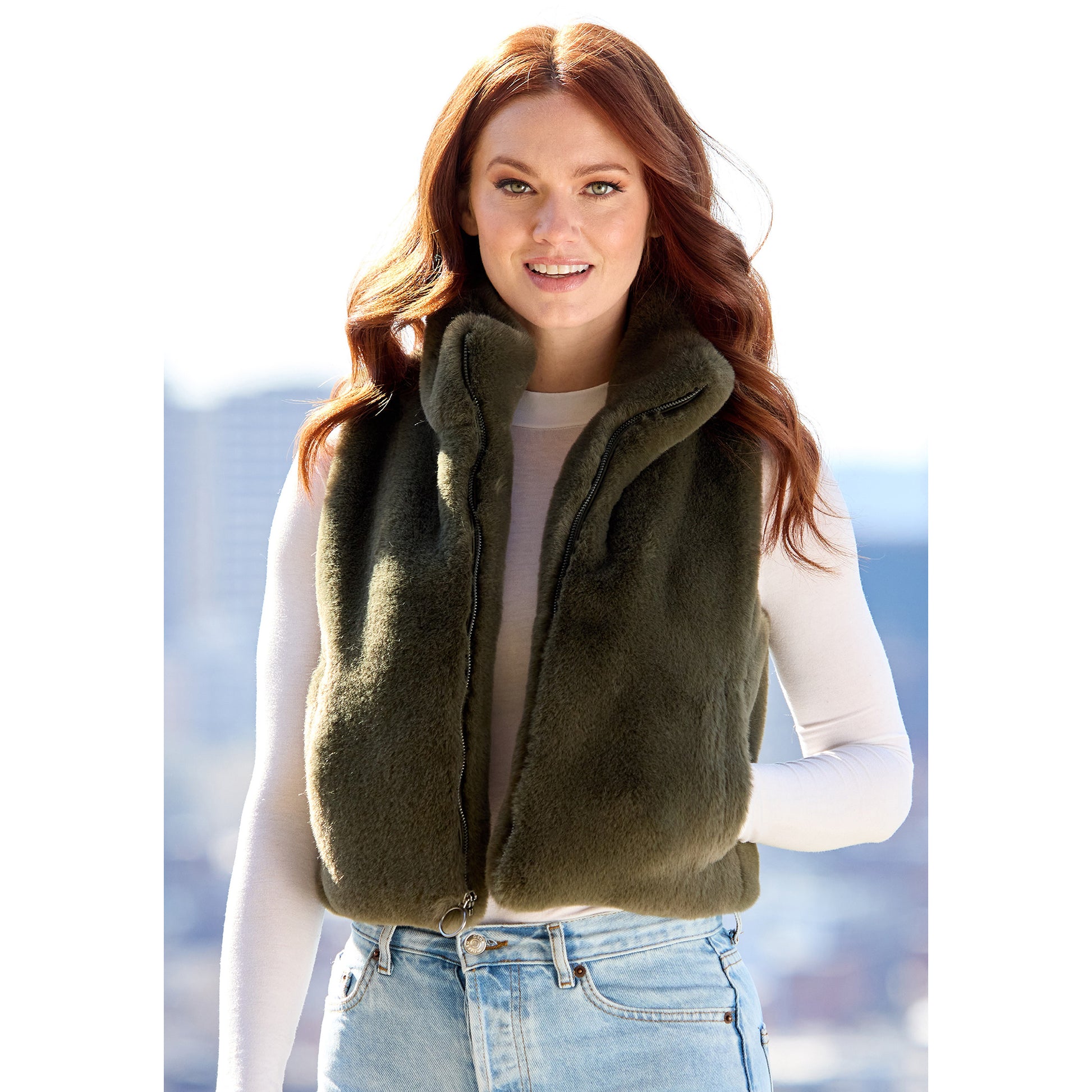 Faux Fur 'Le Mink' Vest - Olive