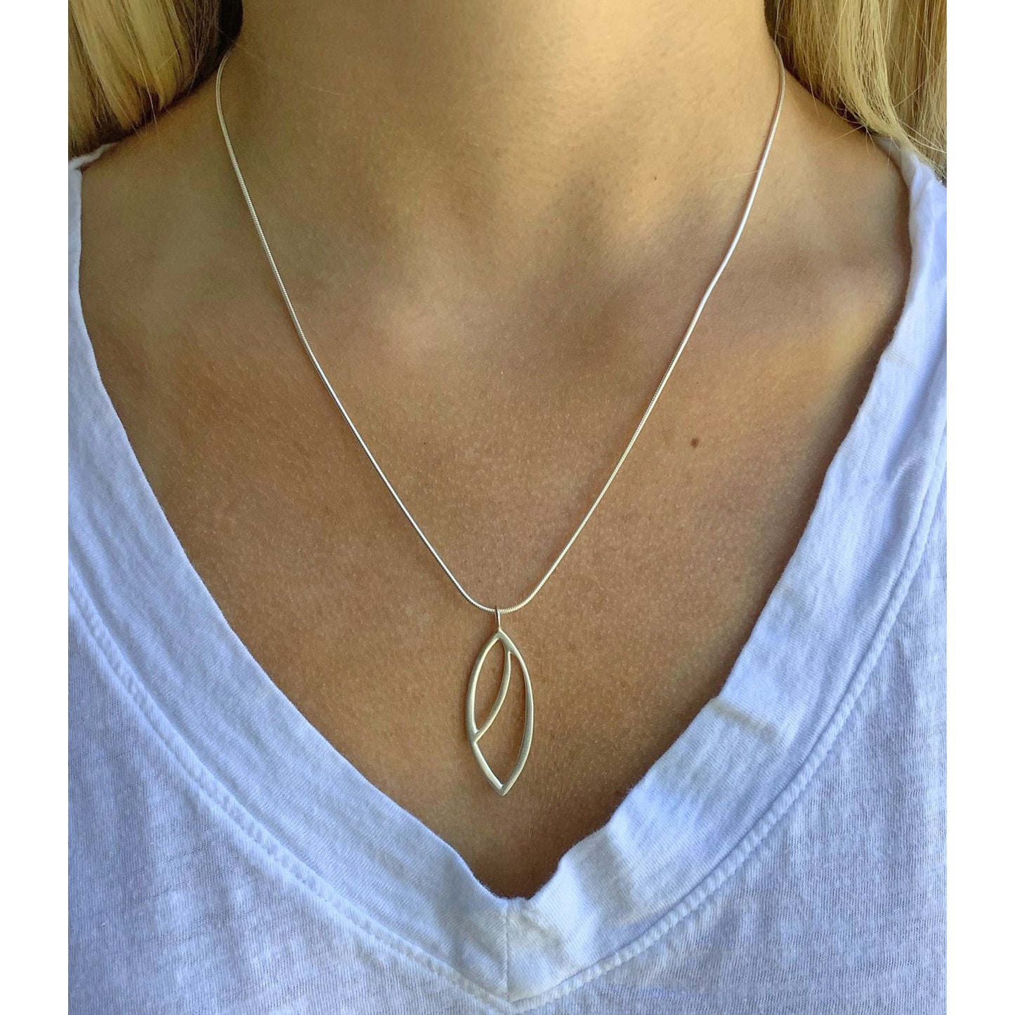 Open Leaf Pendant Necklace - Sterling Silver