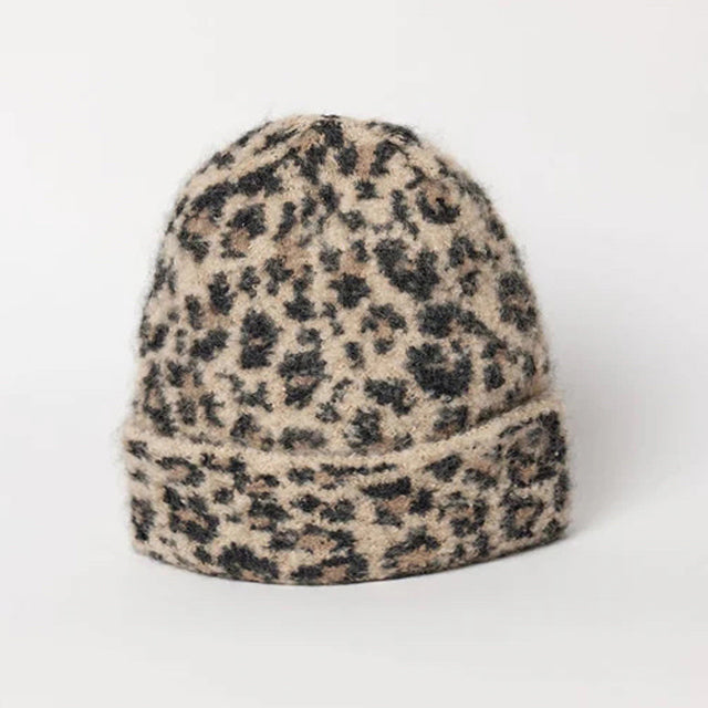 Leopard Beanie Hat - Sand