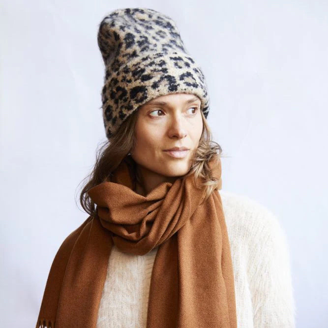 Leopard Beanie Hat - Sand