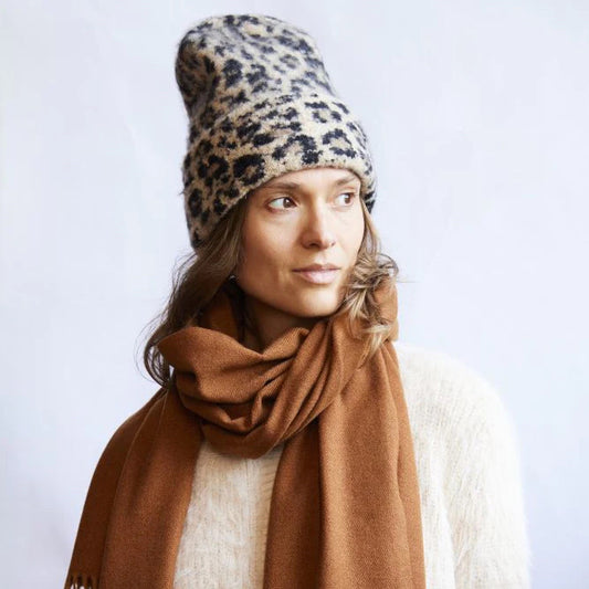 Leopard Beanie Hat - Sand