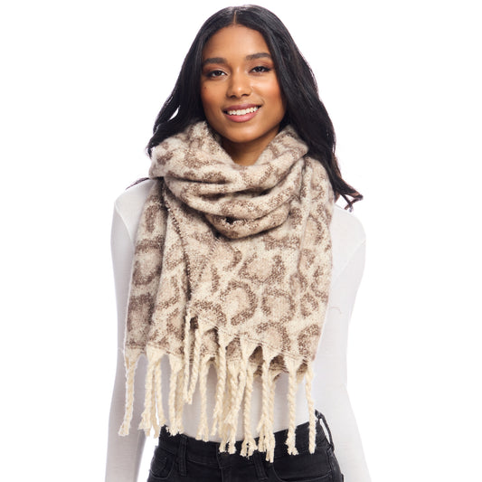 Leopard Knit Scarf - Taupe