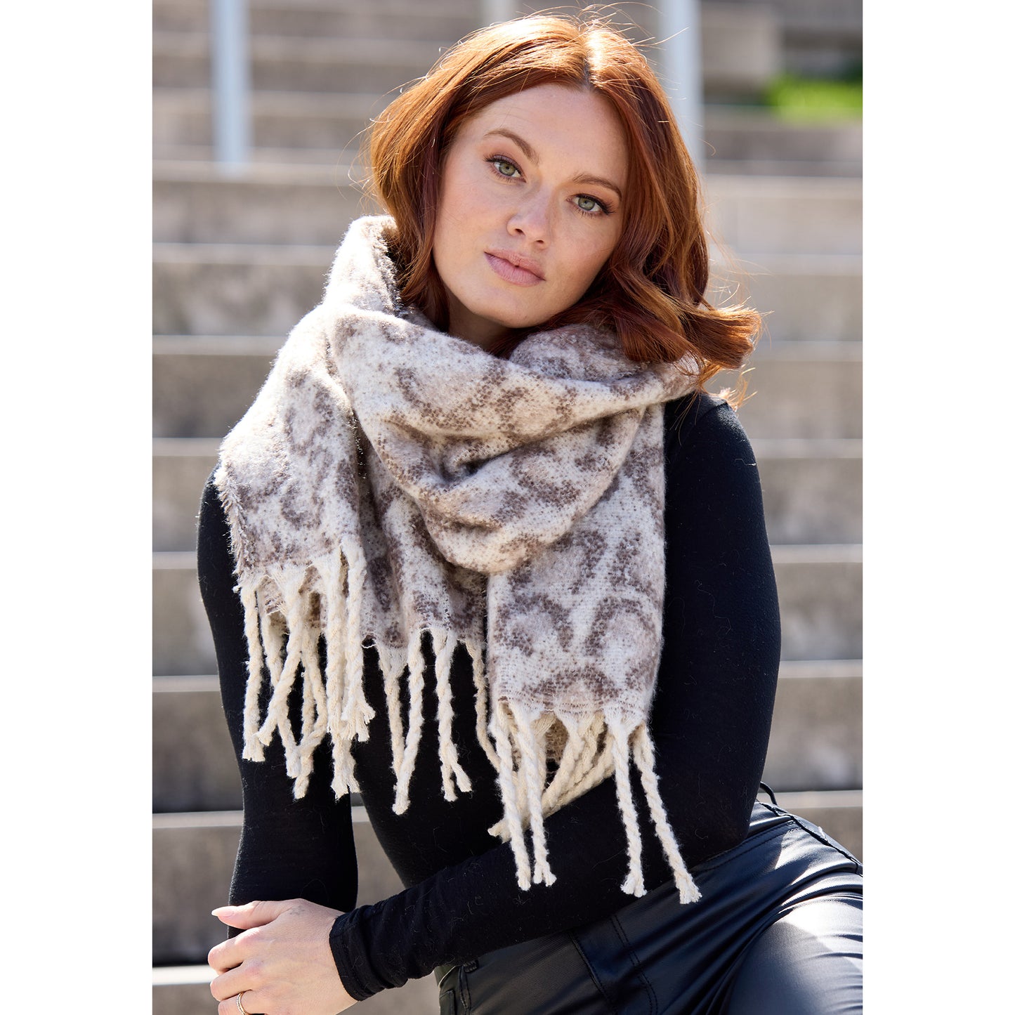 Leopard Knit Scarf - Taupe