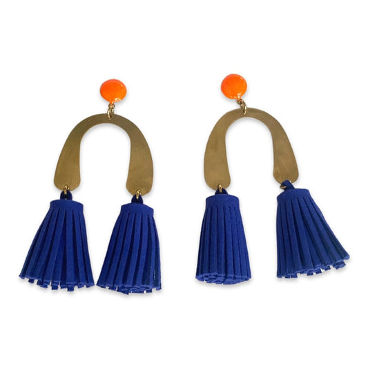 Brass + Vegan Suede Lola Earrings - Royal Blue