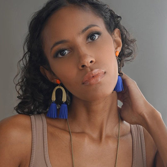 Brass + Vegan Suede Lola Earrings - Royal Blue