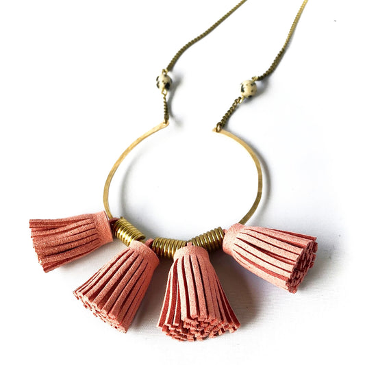 Brass + Vegan Suede Lola Necklace - Pink