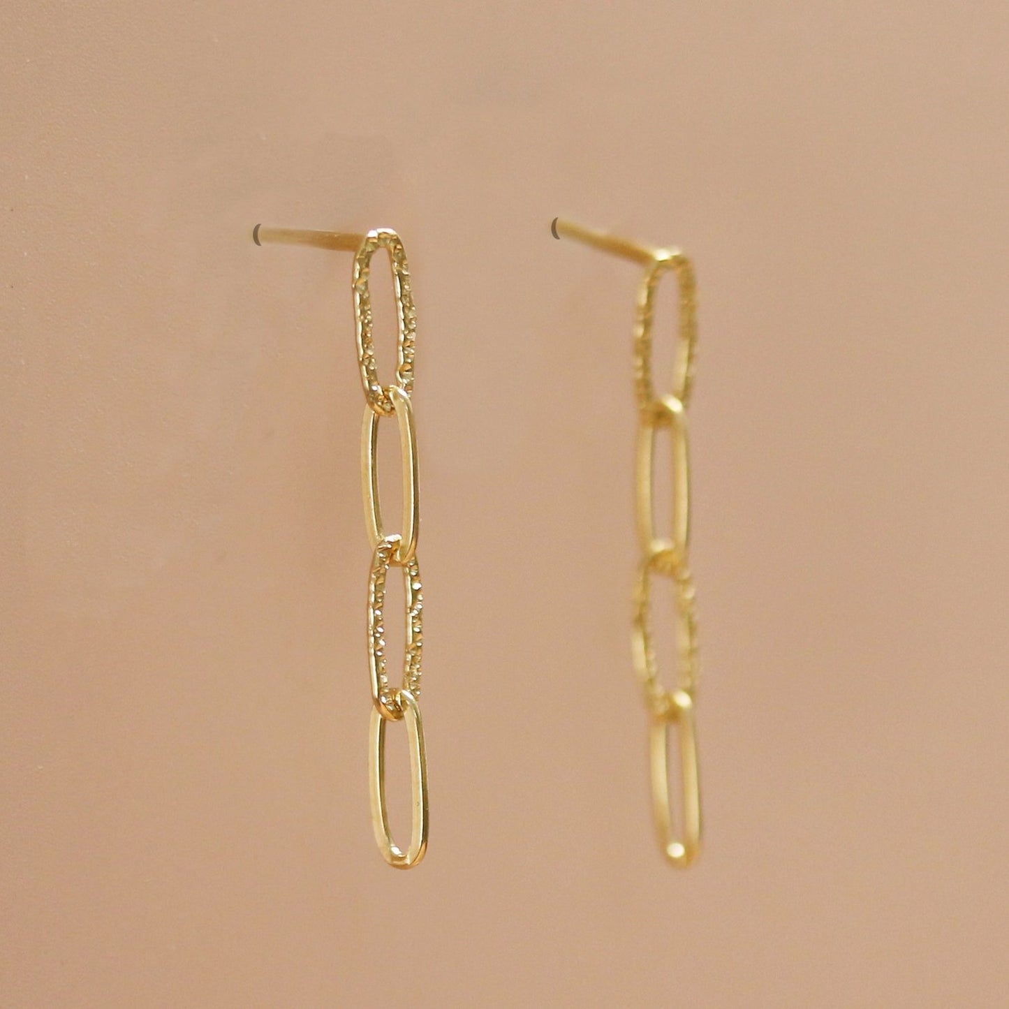 Diamond Dusted Long Linked Post Earrings - Gold Vermeil