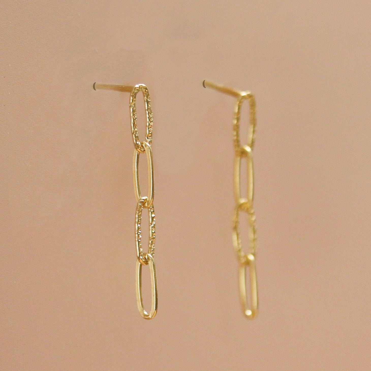 Diamond Dusted Long Linked Post Earrings - Gold Vermeil