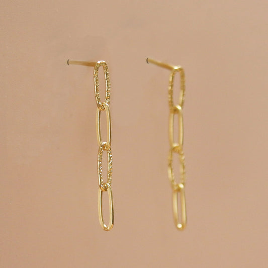 Diamond Dusted Long Linked Post Earrings - Gold Vermeil