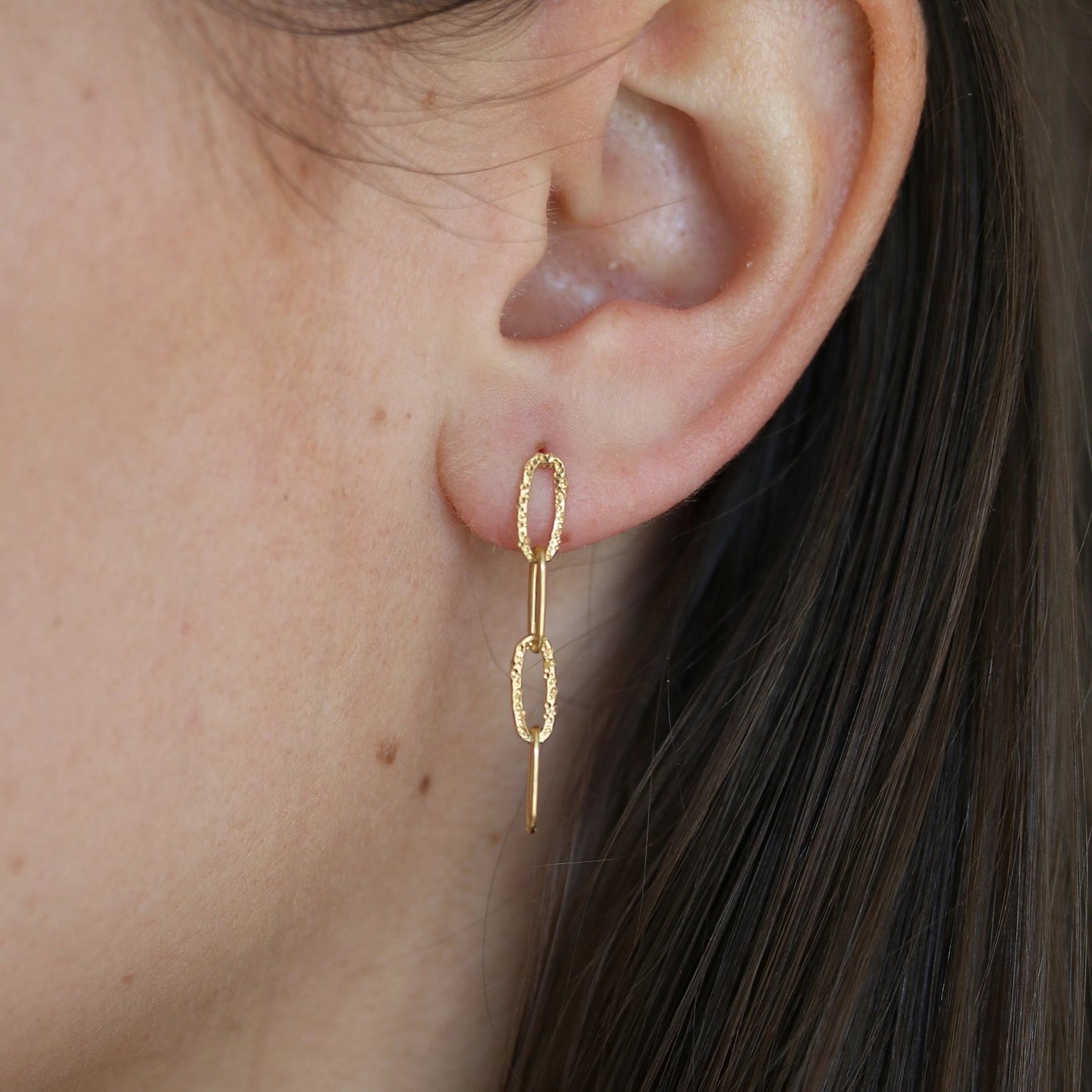 Diamond Dusted Long Linked Post Earrings - Gold Vermeil