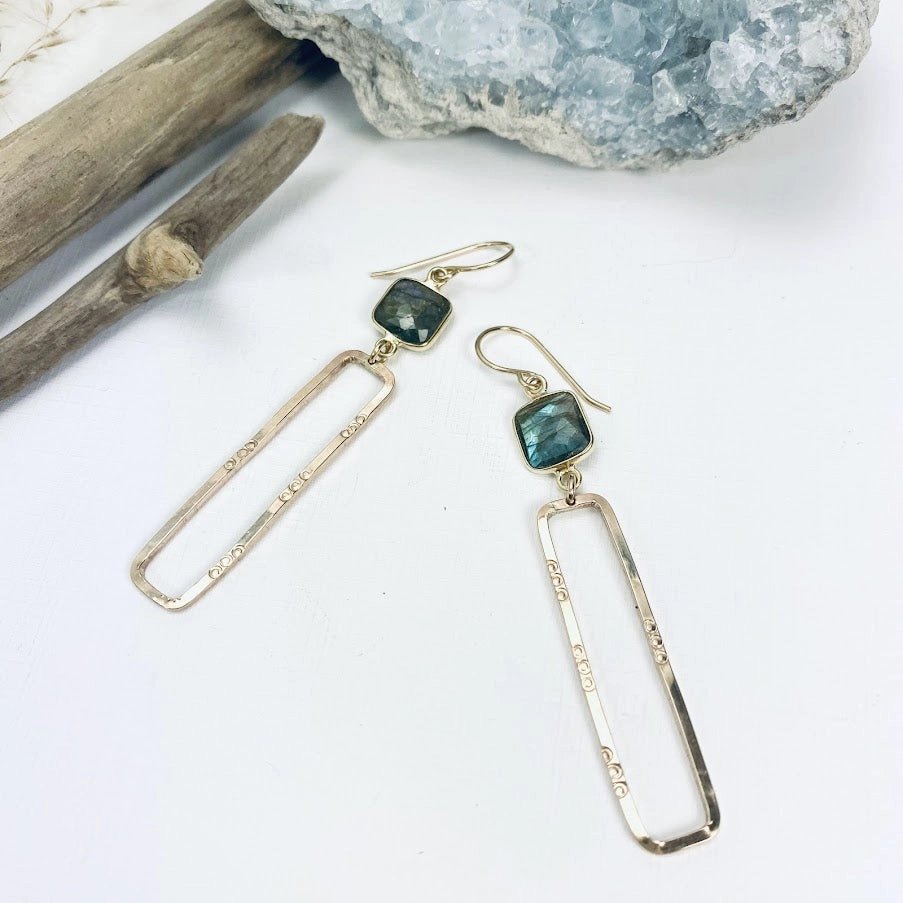 ‘Long Story’ Earrings with Labradorite