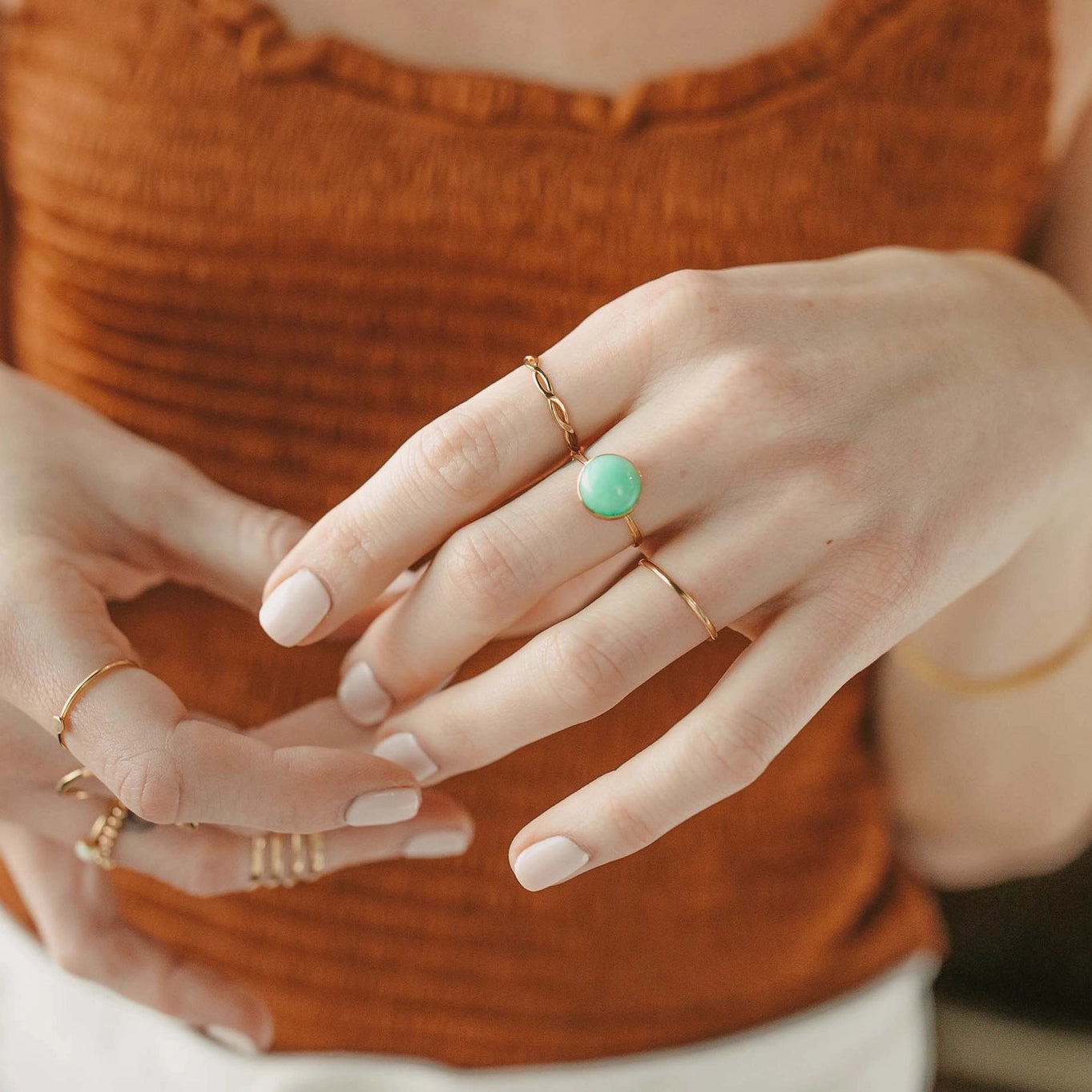 Chrysoprase Cabochon Ring - Gold Fill