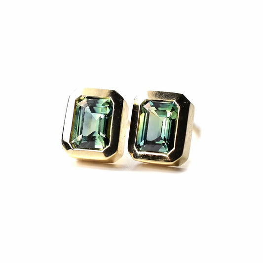 14k Gold + Teal Montana Sapphire 'Lui' Stud Earrings