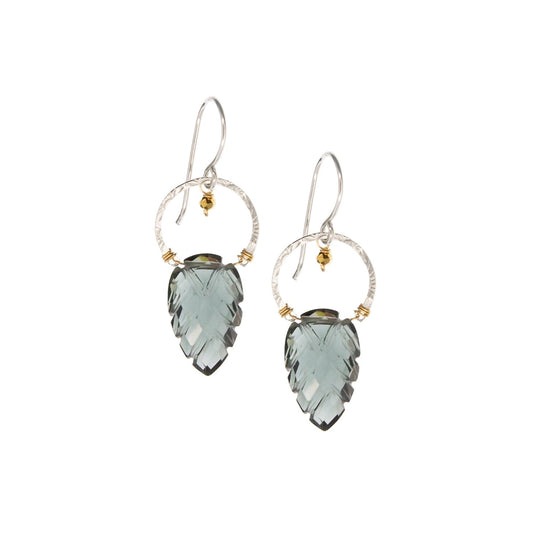‘Lunar Leaf’ Earrings with Blue Quartz + Gold Hematite