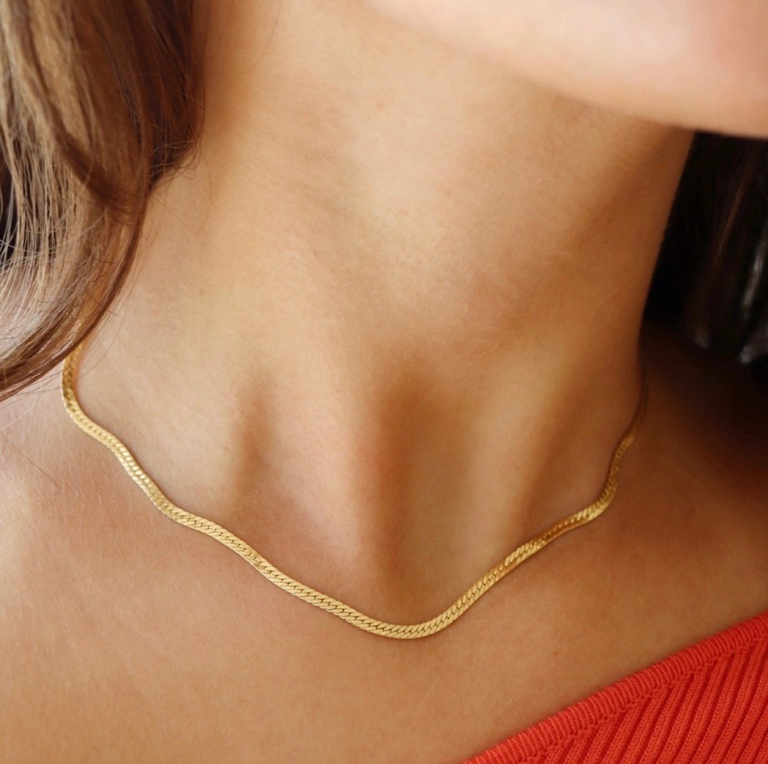 Luxe Herringbone Chain Necklace - Gold Fill