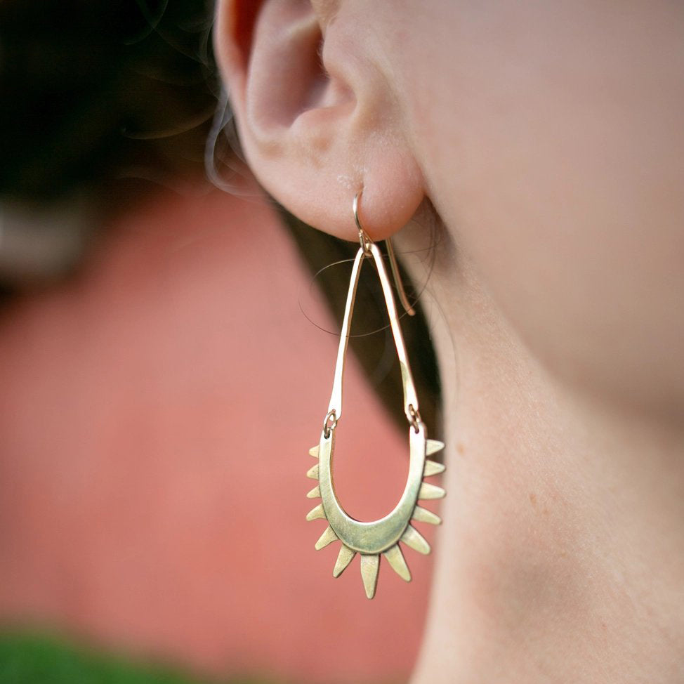 Radiant Arc Dangle Earrings - Brass