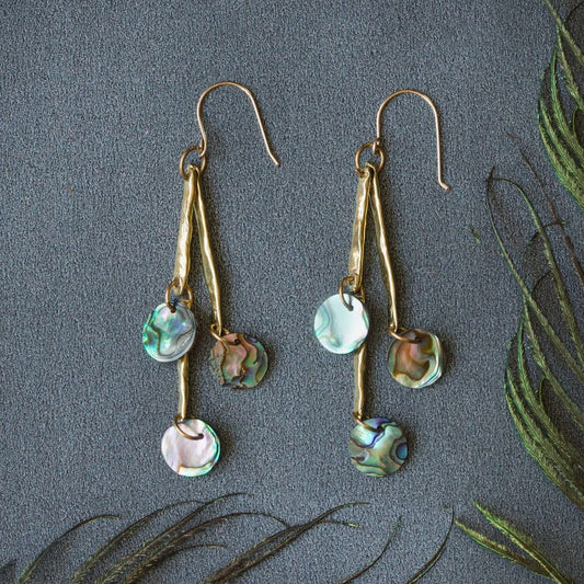 Paua Shell + Hammered Brass 'Lyra' Dangle Earrings