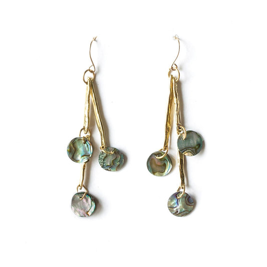 Paua Shell + Hammered Brass 'Lyra' Dangle Earrings