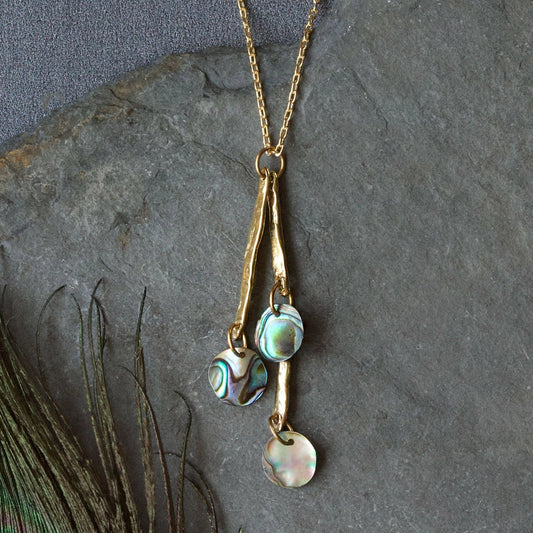 Paua Shell + Hammered Brass 'Lyra' Pendant Necklace