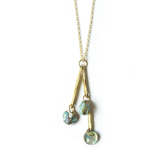 Paua Shell + Hammered Brass 'Lyra' Pendant Necklace