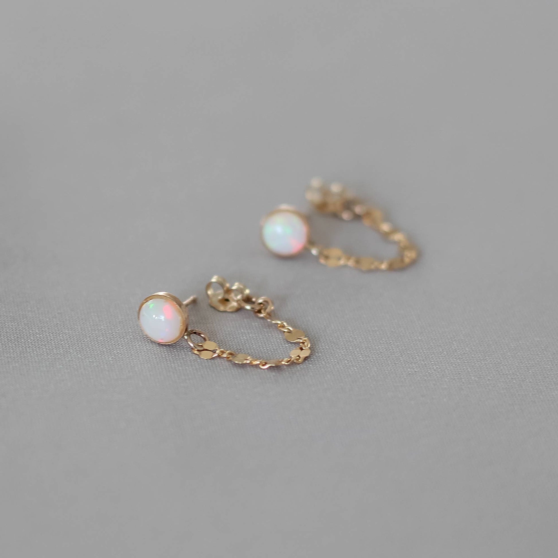 Opal Gem + Chain Huggie Earrings