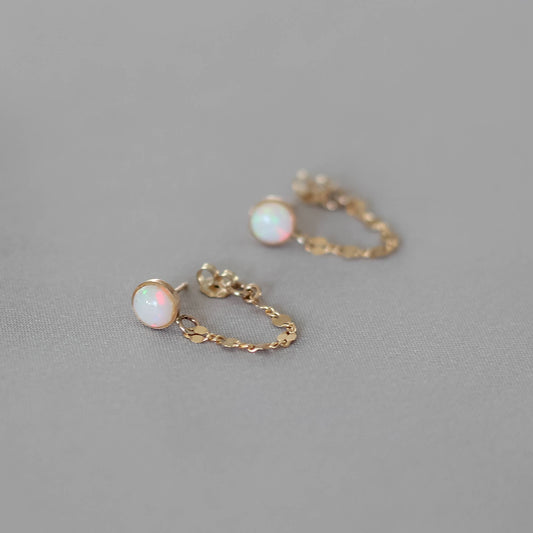 Opal Gem + Chain Huggie Earrings